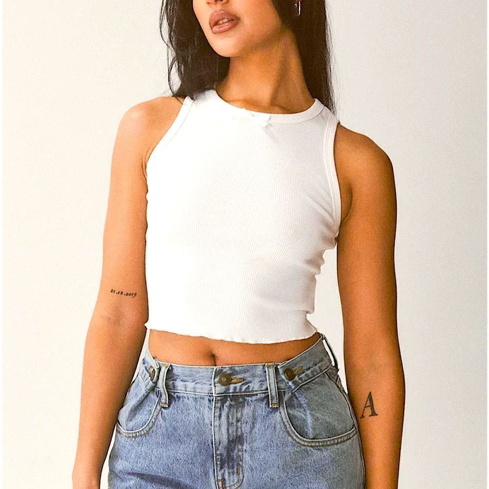 🌴 Papaya White Ribbed Crop Top Sleeveless Juniors Medium